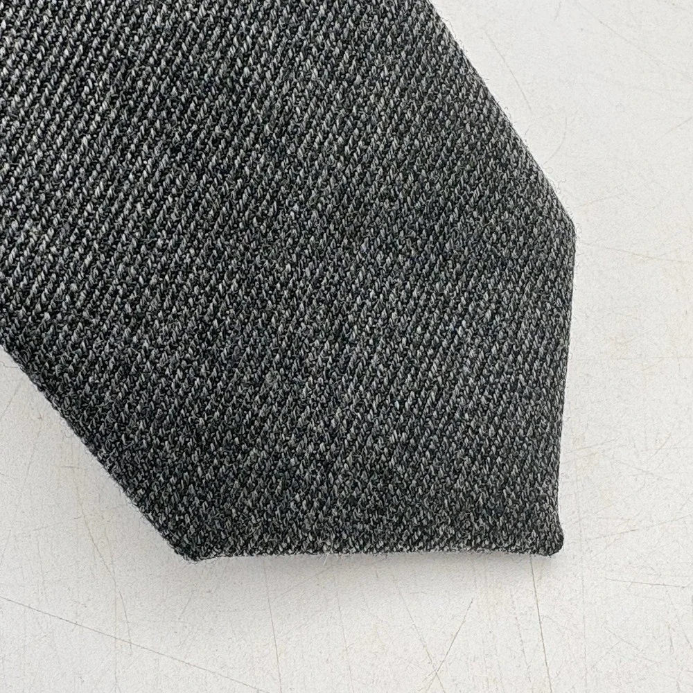 J.Crew 100% Wool Knit Tie Dark Gray Herringbone USA Skinny Necktie Handmade